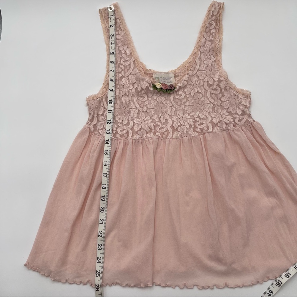 Vtg California Dynasty Pink Babydoll Cami Tank Top Womens Med Lace Floral 90s - Picture 11 of 12
